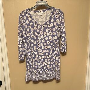 J. Jill Floral V-Neck Long Sleeve Top - Purple and White
